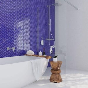 Cobalt Blue 11 in. x 12.6 in. Polished Herringbone Glass Mosaic Tile (5-Pack) (4.81 sq. ft./Case)