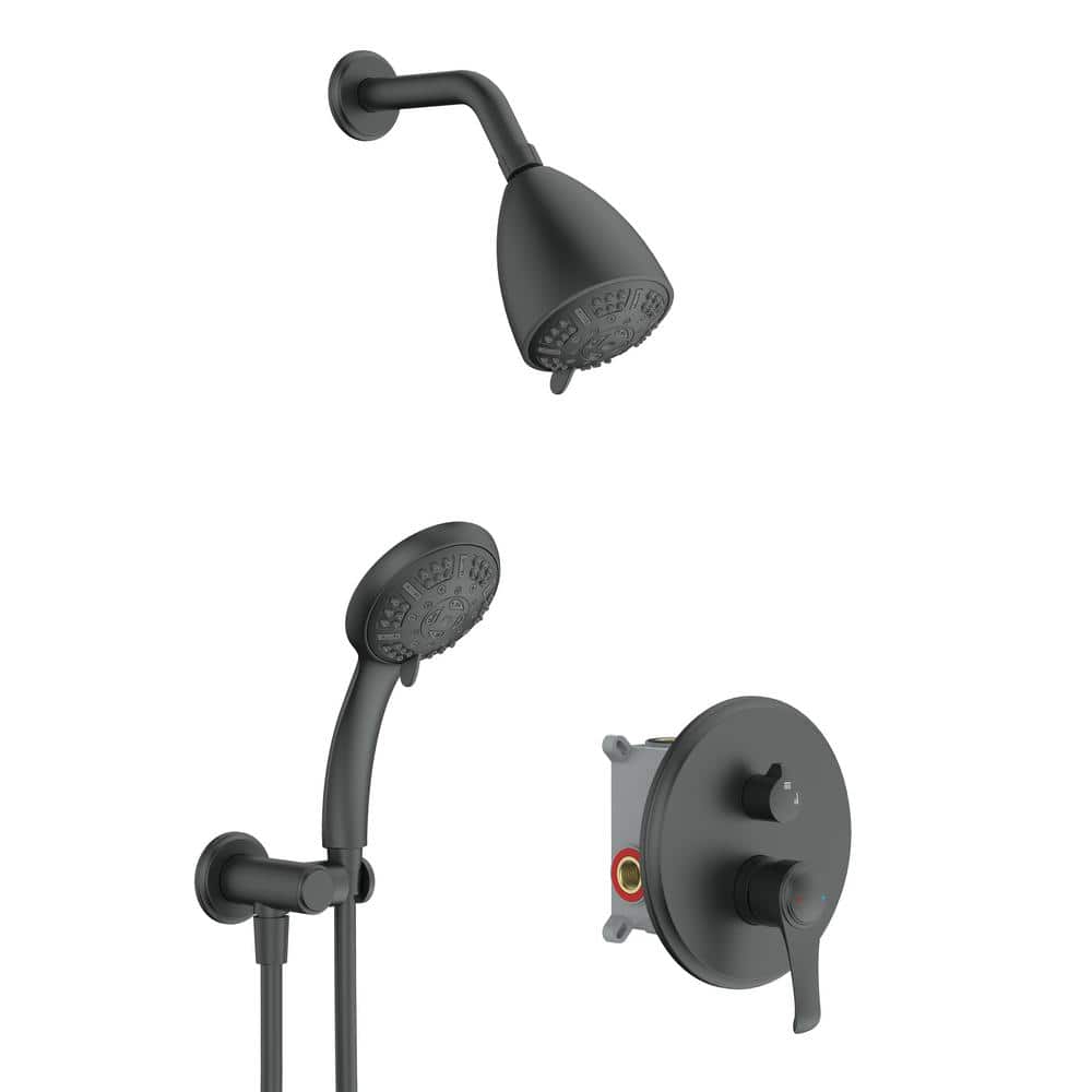 INSTER 9Spray Dual Wall Mount Fixed and Handheld Shower Head Combo 2 GPM in Matte Black (Valve