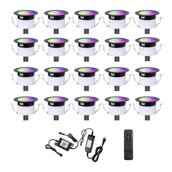 1.22 Low Voltage WiFi RGBW+IC LED Deck Lights Kit Multicolor Dynamic Recessed Lighting IP67 Waterproof 20-Pack