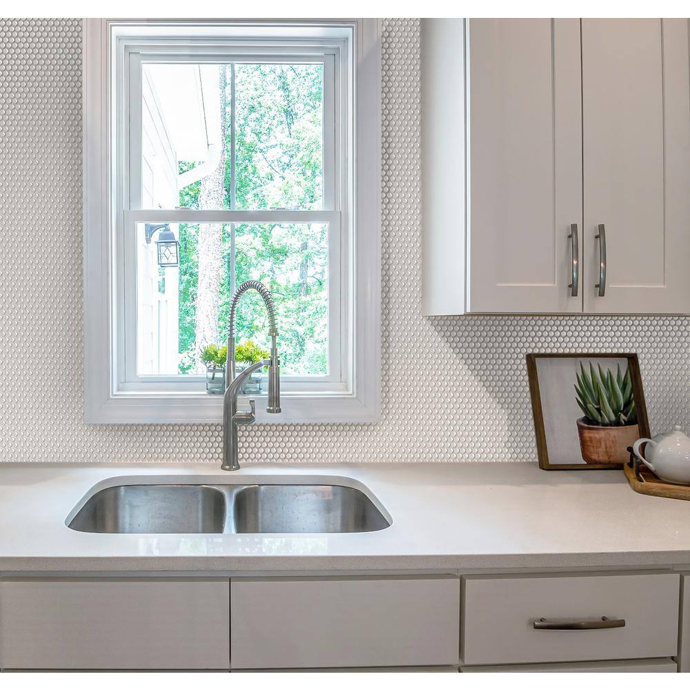 12.8" x 12.5" White Iridescent Glass Mosaic Tile