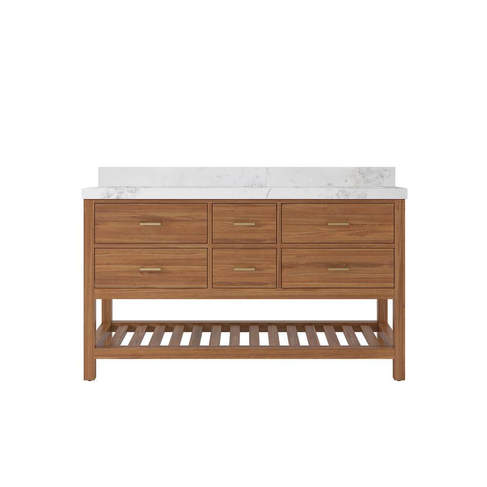 Parker Teak 60 in. W x 22 in. D x 36 in. H Double Sink Bath Vanity in Golden Teak with 2 in. Calacatta Nuvo Qt. Top price history on PriceWatchPro