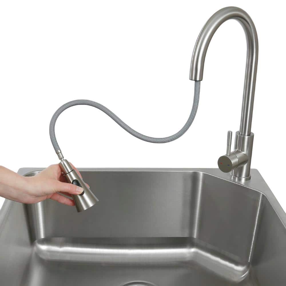 Stainless Steel Utility Sink with White Storage Cabinet
