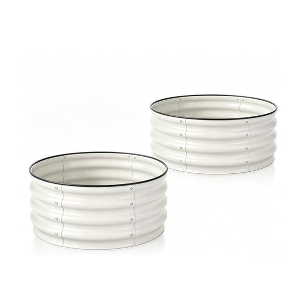 2-Pack 3x3x1ft Beige Round Galvanized Raised Garden Bed, Metal Planter Box for Outdoor Vegetables, Flowers