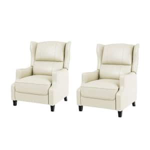 Leen White Genuine Leather Recliner with Solid Wood Legs Set of 2