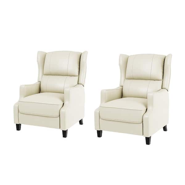 JAYDEN CREATION Leen White Genuine Leather Recliner with Solid Wood Legs Set of 2