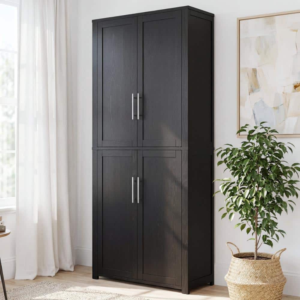 Black 67 in. H Storage Cabinet with Adjustable Shelves and Solid Wood Corner Double Doors price history on PriceWatchPro