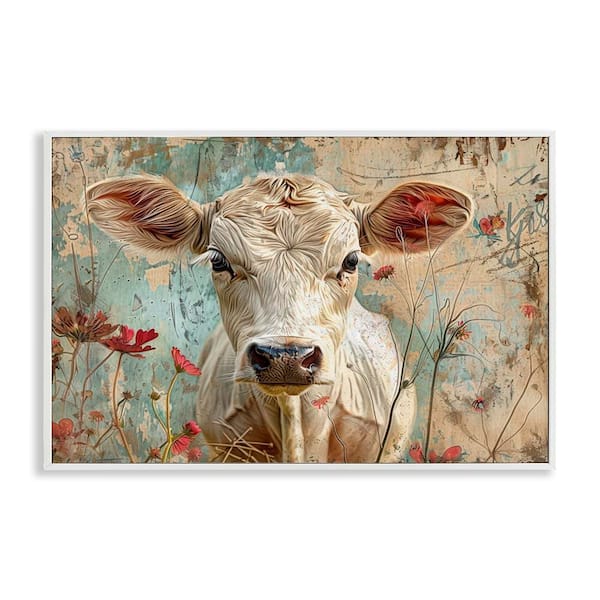 Stupell Industries Spring Country Cow by LSR Design Studio White Framed Animal Giclee Art Print 12 in. x 18 in.