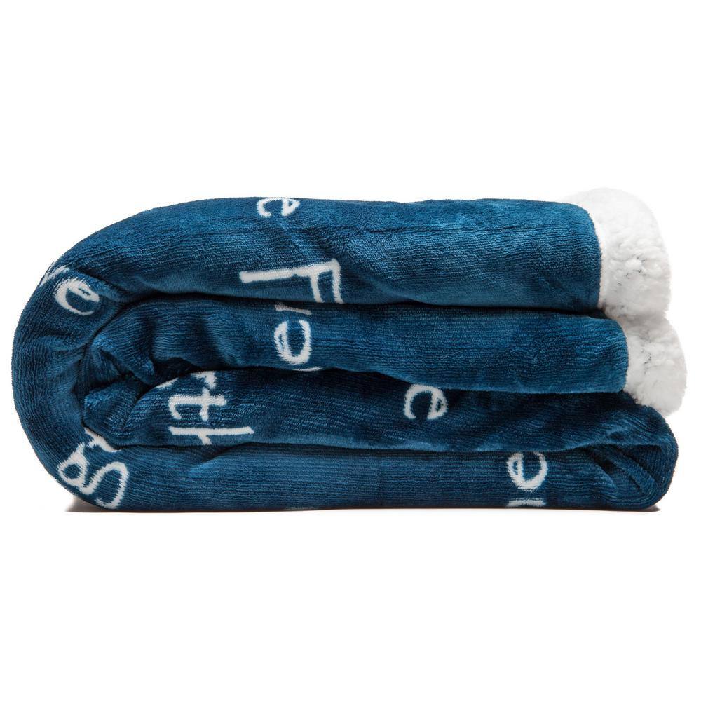 Blue Reversible Sherpa and Faux Fur Throw Blanket