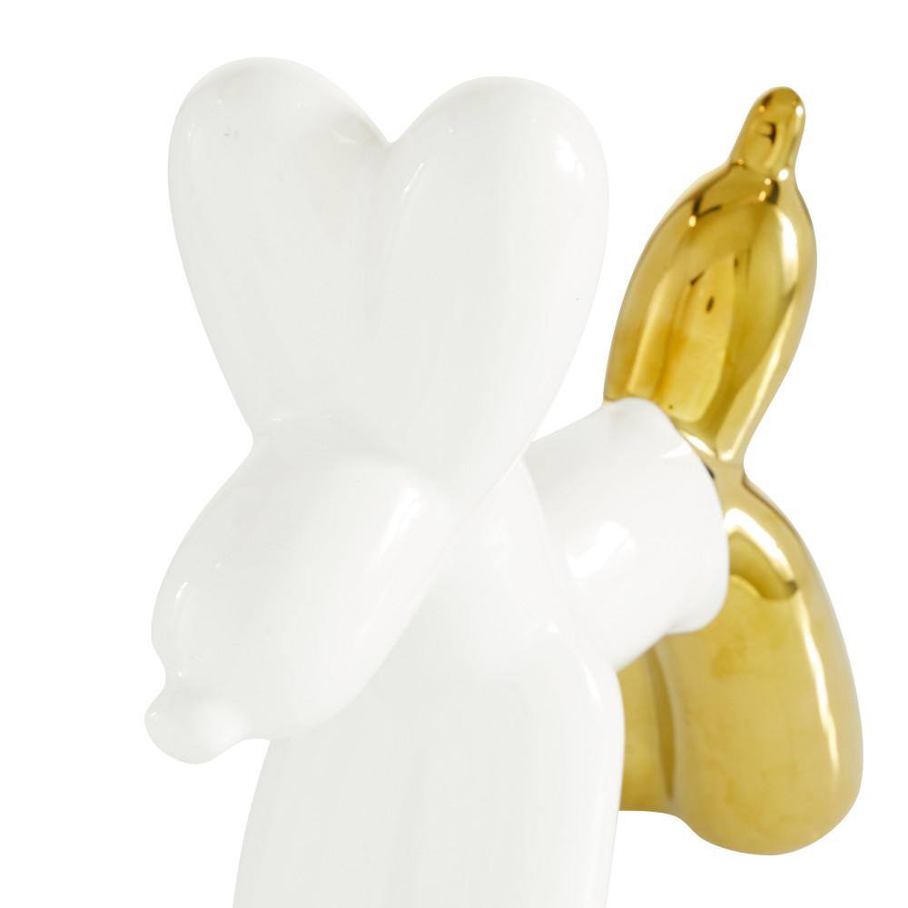 White and Gold Ceramic Balloon Dog Sculpture for Kids