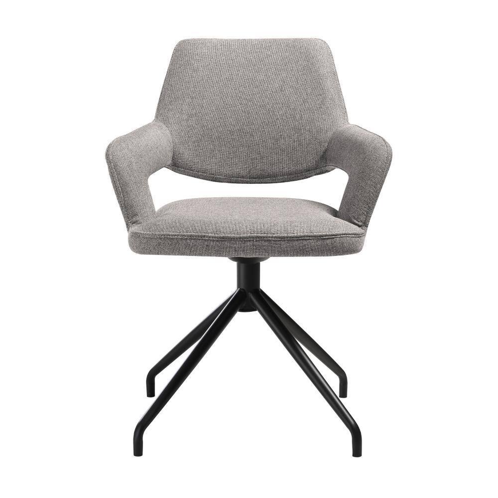 Gray and Black Upholstered Swivel Arm Chair with Metal Legs