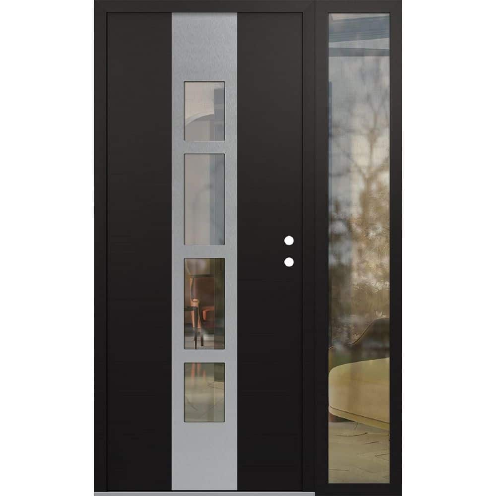 A10 50 in. x 80 in. Silver P Left-Hand/Inswing Clear Glass Black/Black Sidelite Steel Prehung Front Door price history on PriceWatchPro