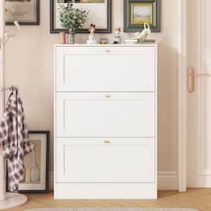 FUFU&GAGA White Shoe Storage Cabinet with 3 Drawers, Wood 3-Tier Shoe ...