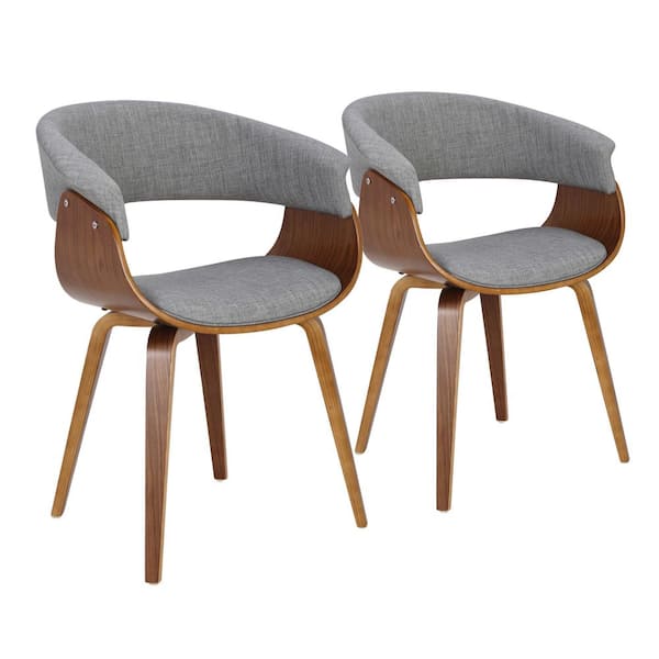 Lumisource Vintage Mod Light Grey Fabric and Walnut Wood Arm Chair (Set of 2)