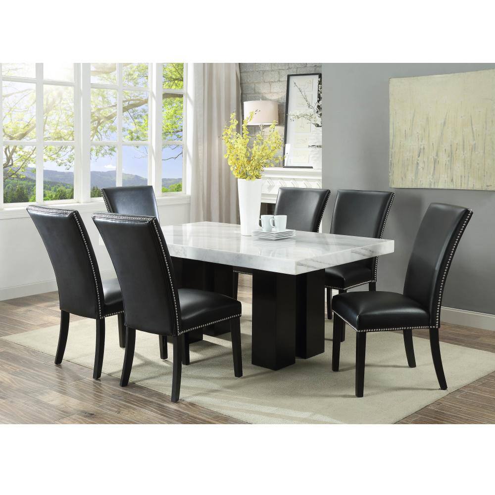 Camila White Marble and Espresso Wood Dining Table