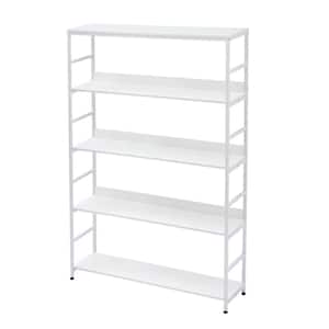 68.9 in White MDF Wood 5-Shelf Etagere Bookcase with Metal Frame Home Office Storage Open Bookshelf