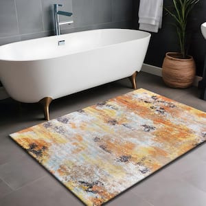 Ocean Abstract Orange 2 ft. x 3 ft. Non-Slip Rubber Back Indoor Area Rug