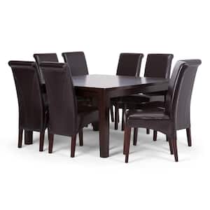 Avalon Transitional 9-Piece Dining Set w/6 Upholstered Dining Chairs in Tanners Brown Faux Leather and 54in. Wide Table