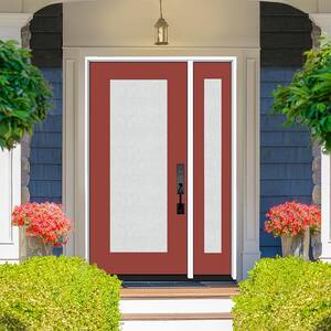 Legacy 51 in. x 80 in. Full Lite Rain Glass RHOS Primed Morocco Red Finish Fiberglass Prehung Front Door with 12 in. SL