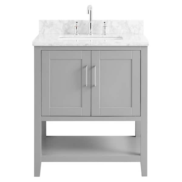 Unbranded Waldorf 30 in. W x 21 in. D x 34 in. H Free Standing Bath Vanity in Gray with Carrara Marble Counter Top