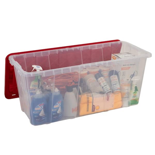 HDX 57-Gal. Tough Storage Tote in Clear with Red Lid 999-57G-C-HDX