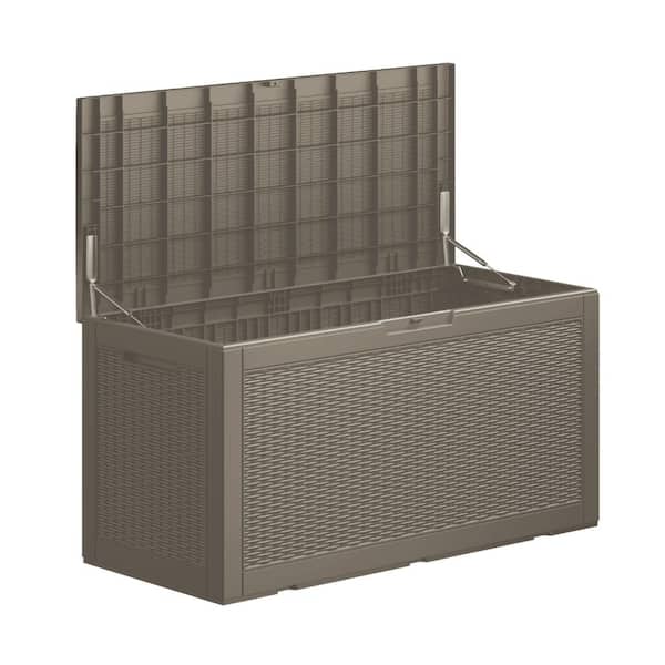 100 Gallon Lockable Rattan Deck Box - Waterproof Outdoor Storage for Patio Furniture & Garden Tools, UV-Resistant Design