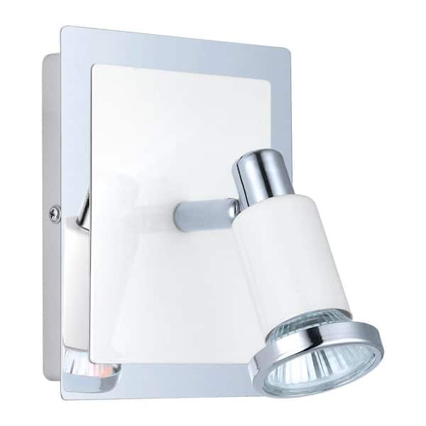 Eglo Eridan 1-Light Chrome and Glossy White Surface Mount Wall Light with On/Off Switch
