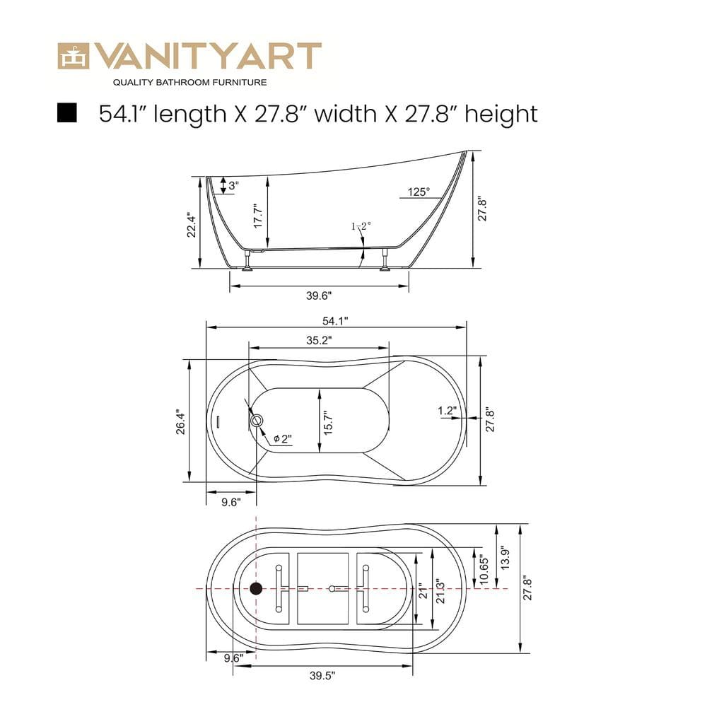 54" White Freestanding Acrylic Soaking Bathtub