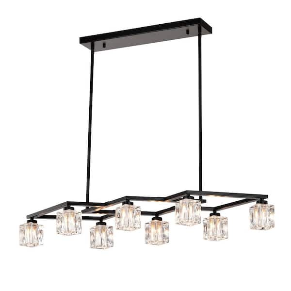 Hera 8-Light Matte Black Chandelier with Adjustable Height and Crystal Shade (8*G9 Bulbs Included)