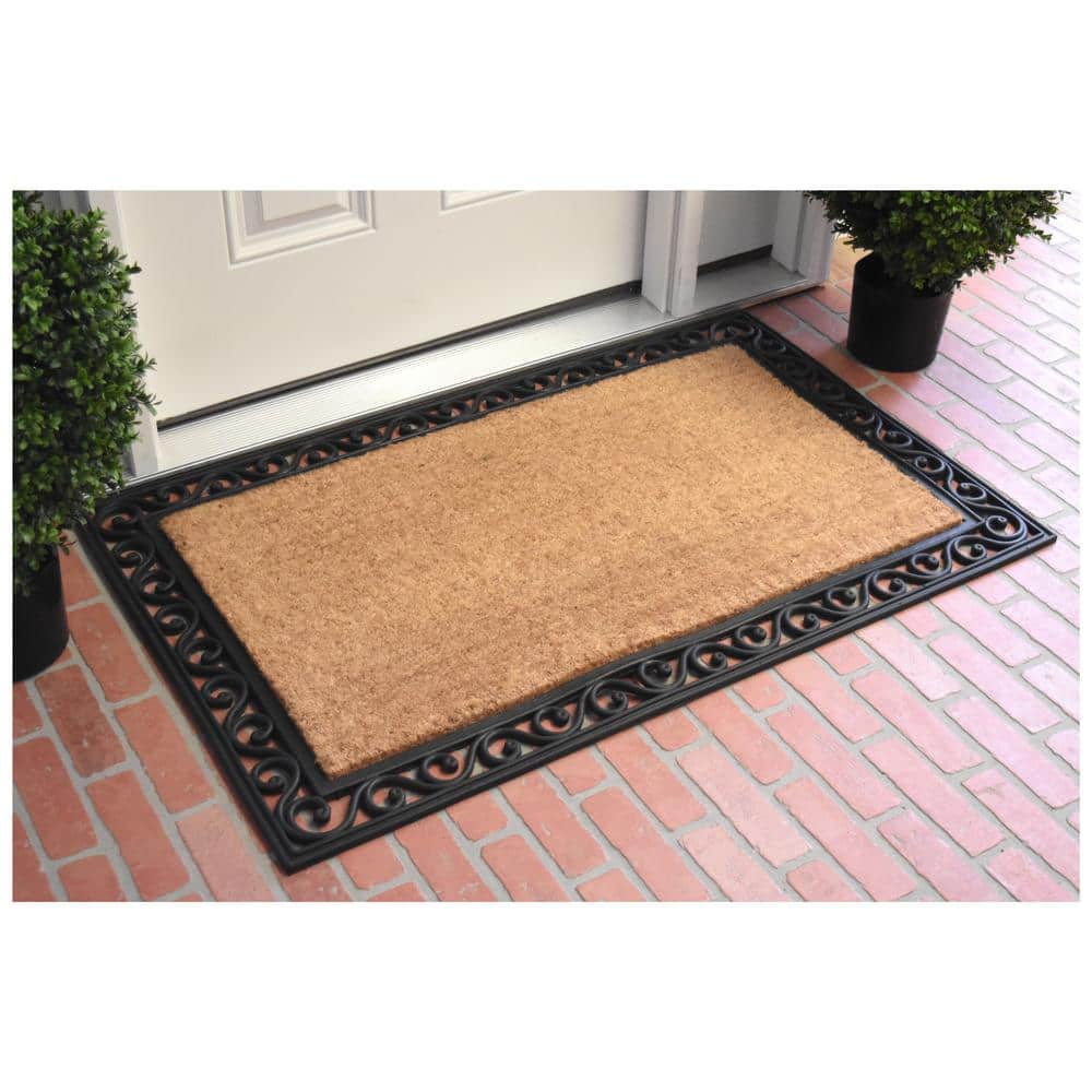 Natural Coir and Black Rubber Rectangular Outdoor Doormat