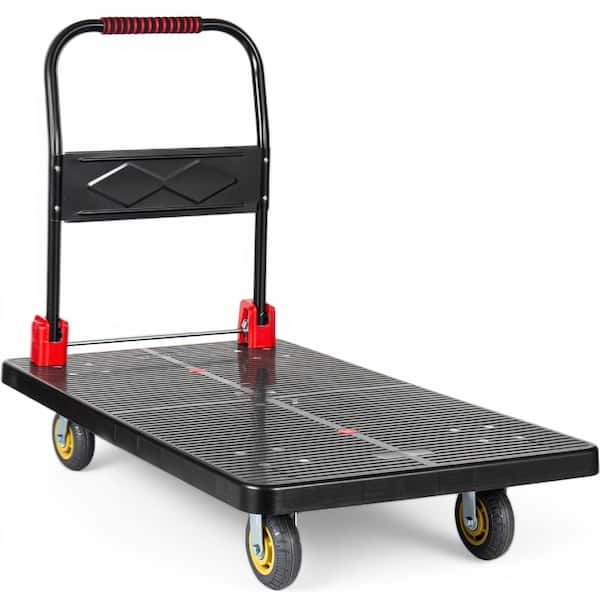 9 cu. ft. Black Steel Utility Wagon Garden Cart Platform Truck Foldable Handcart with 5'' TPR 360-Degree Silent Wheels