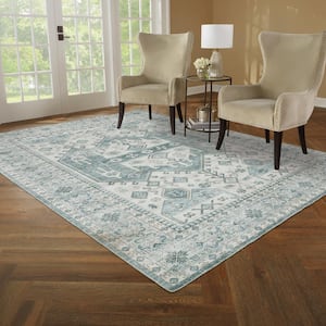 Harmony Global Blue 5 ft. X 7 ft. Polyester Indoor Machine Washable Area Rug