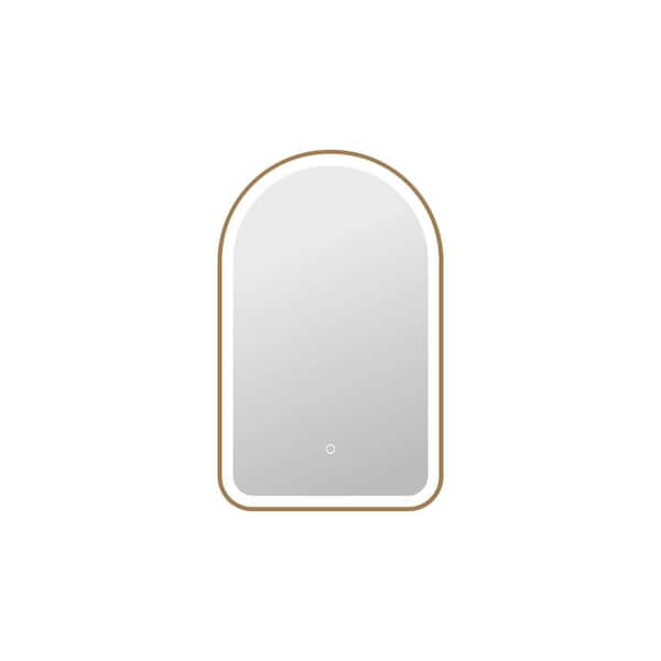 20 in. W x 32 in. H Arch Framed LED Wall Mirror in Satin Gold