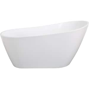 63 in. x 31.5 in. Acrylic Flatbottom Non-Whirlpool Bathtub in White Classic Oval Shape Soaking Tub with Chrome Overflow