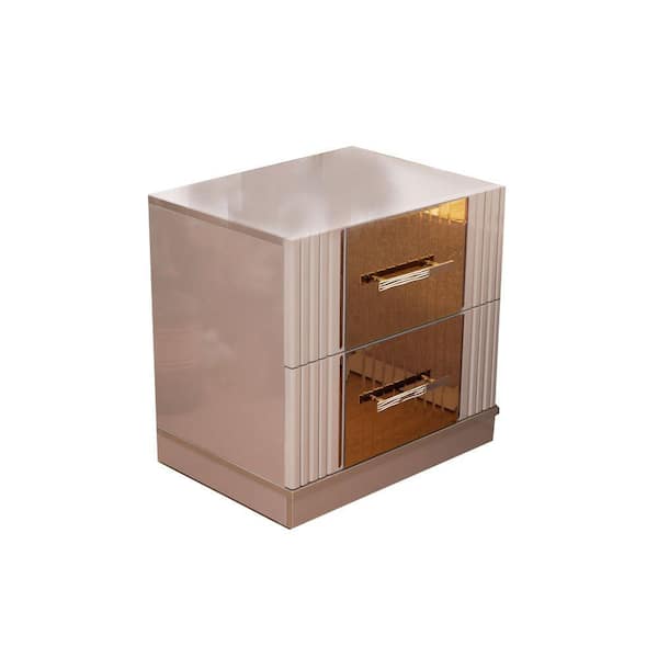 Benjara 25 in. 2-Drawer Bronze and Gray Wooden Nightstand