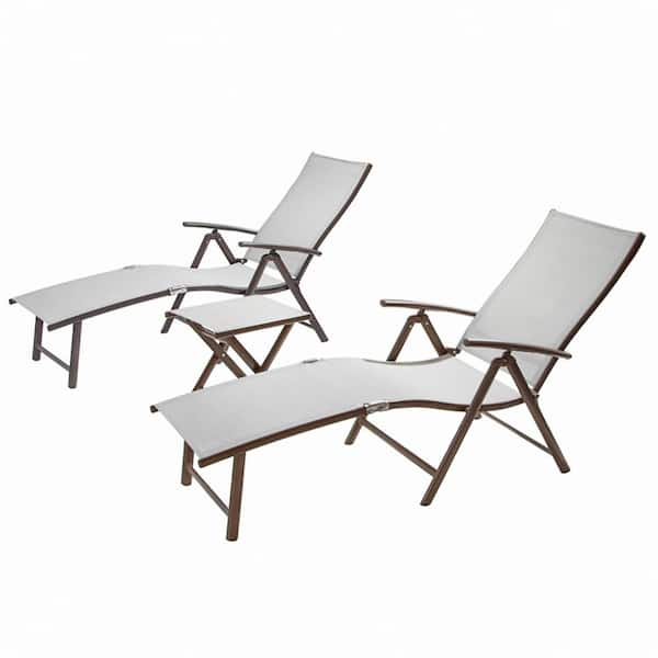 Crestlive Products Brown 3-Piece Metal Outdoor Chaise Lounge