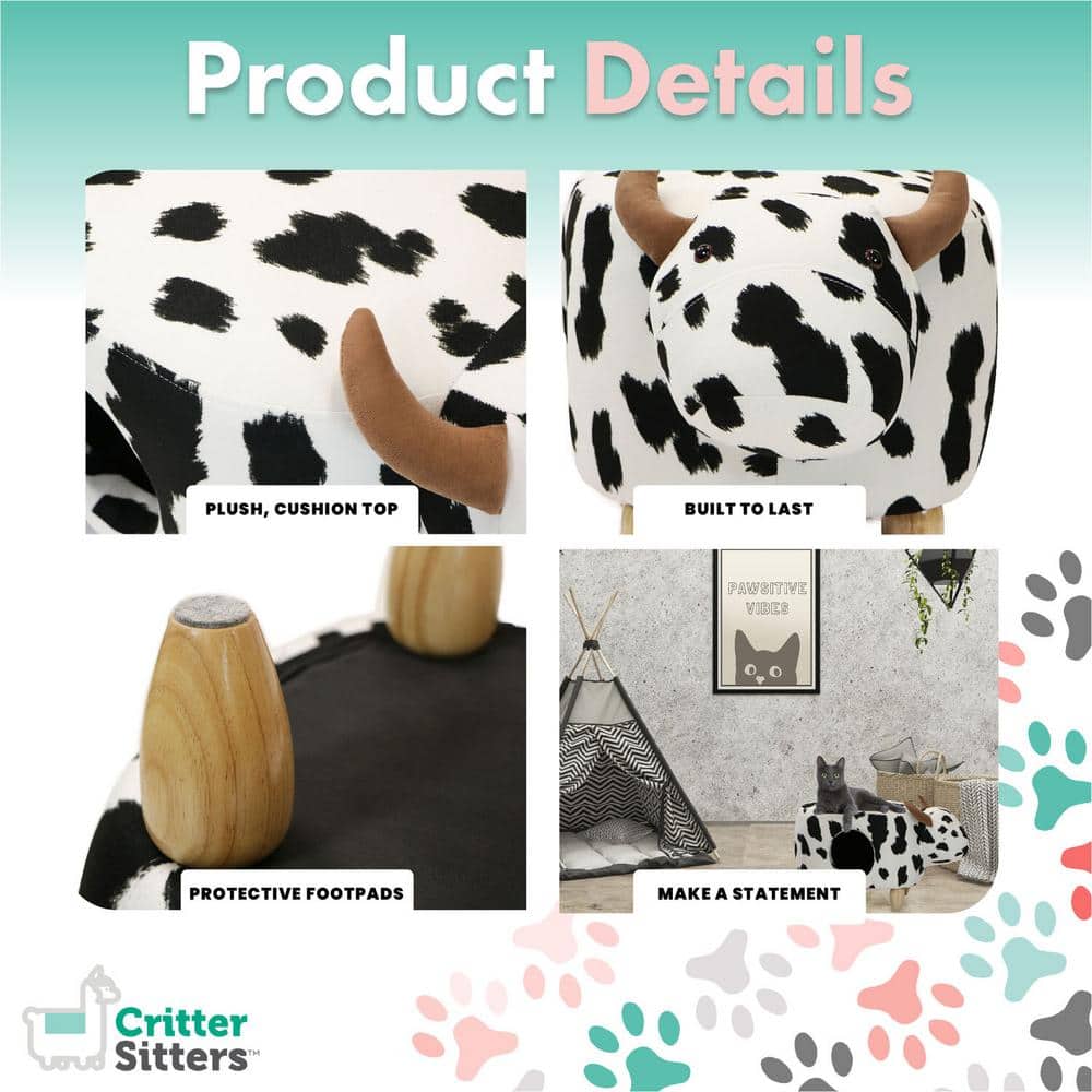 Black and White Cow Animal Shape Pet House Ottoman