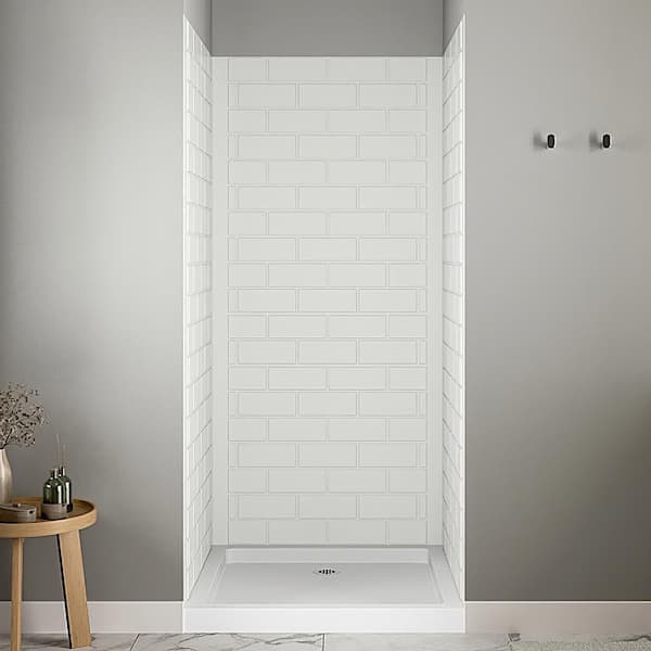 DSH-1060-94 36 in. L x 36 in. W x 76 in. H 3-Piece Glue-Up Alcove Shower Wall Surround in White Tile Finish