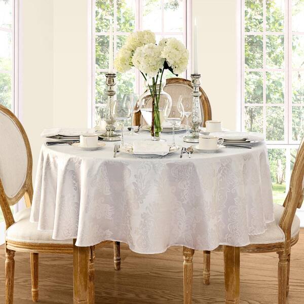 Elrene 90 In Round White Barcelona Damask Fabric Tablecloth 21040wht The Home Depot Elrene 90 In Round White, Small Round Tablecloths