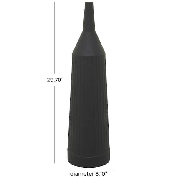 30 in. Black Grooved Metal Decorative Vase