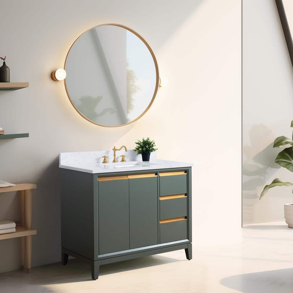 Vintage Green 42" Freestanding Bathroom Vanity with Marble Top