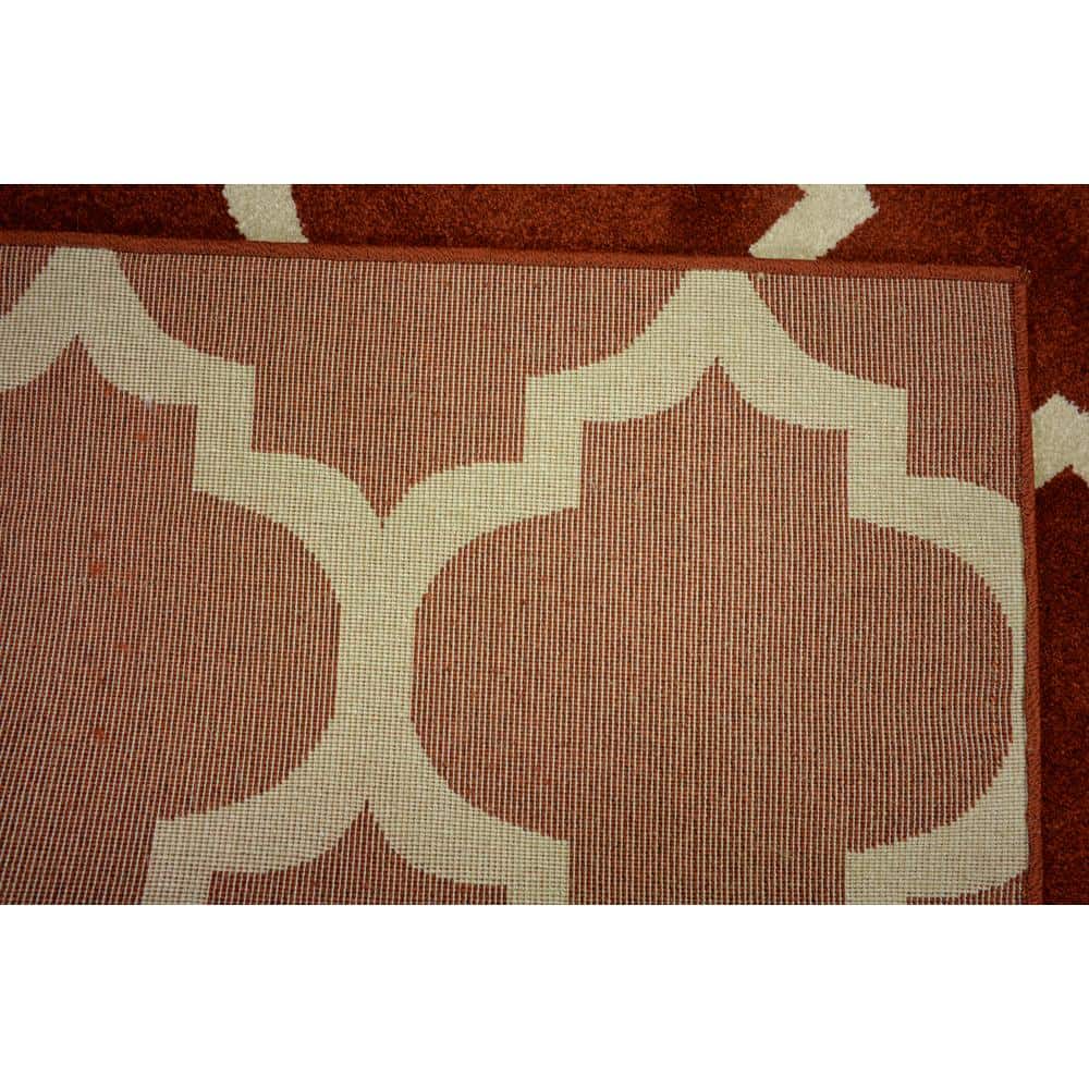 Red and Beige Trellis Synthetic Rectangular Area Rug