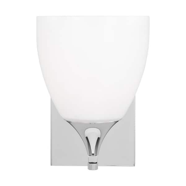 SCOTT LIVING Toffino 6 in. W x 8.875 in. H 1-Light Chrome Bathroom Wall Sconce with Milk Glass Shade