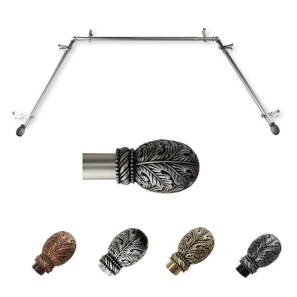 EMOH 13/16" Dia Adjustable 20"-36", 38"-72" Bay Window Curtain Rod with Irene Finials in Satin Nickel