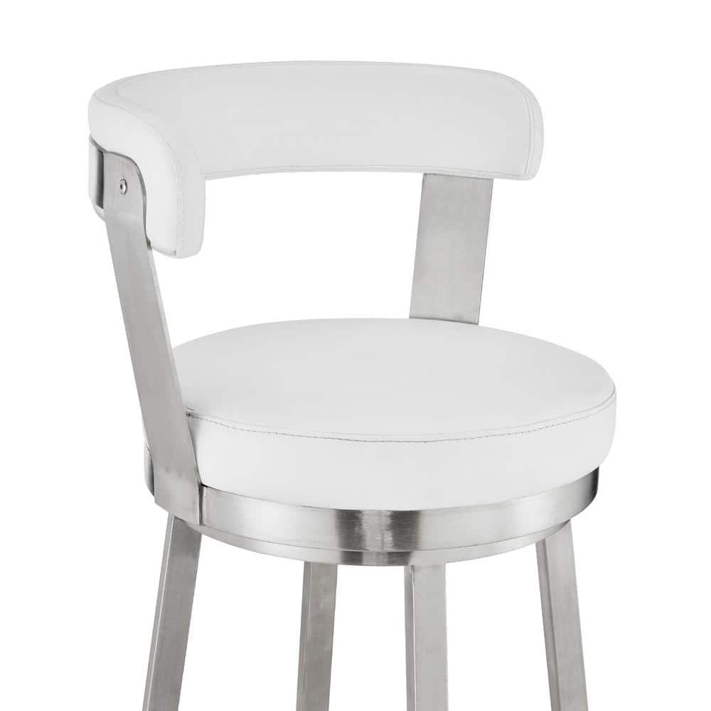 Modern White Leather Swivel Bar Stool with Stainless Steel Base