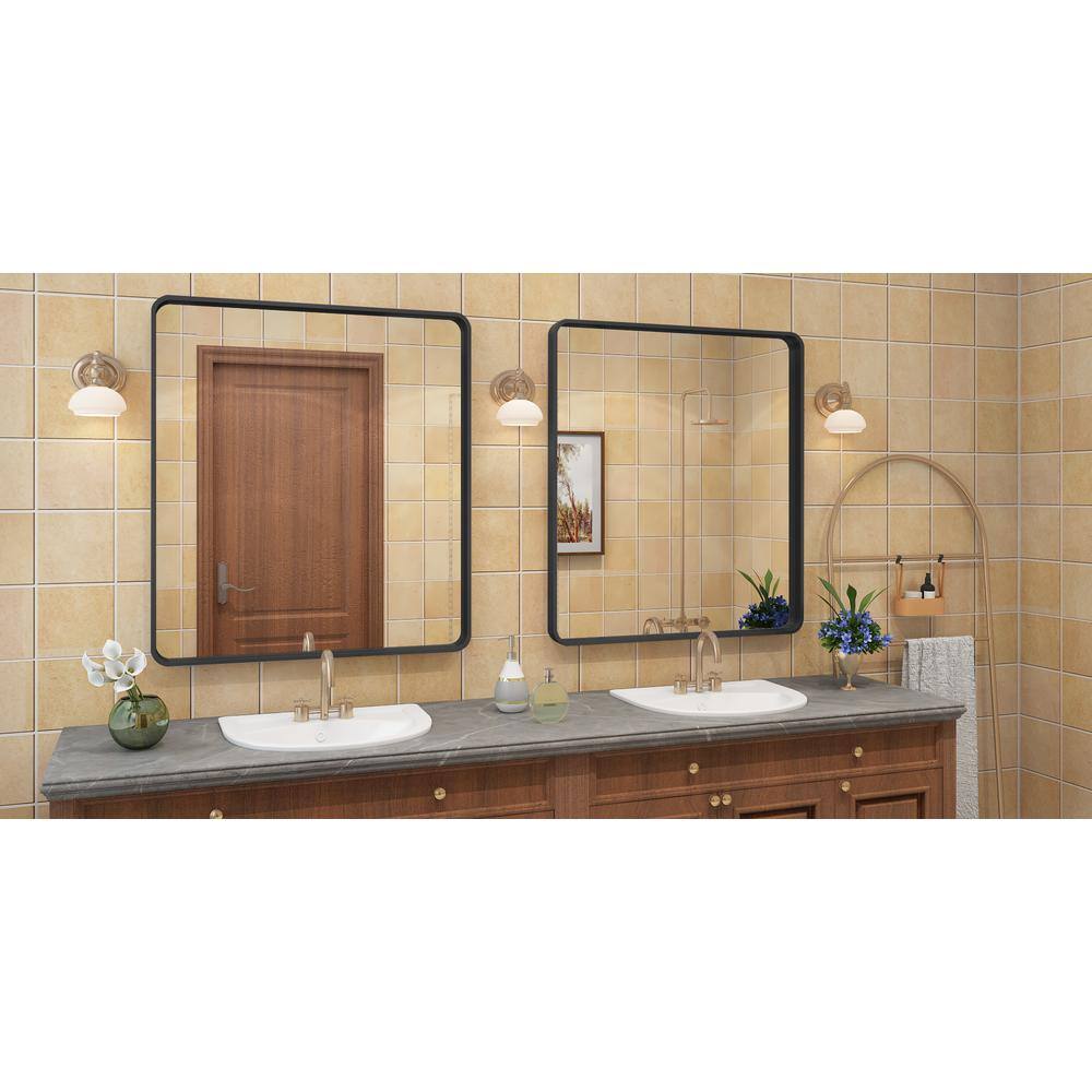 Matte Black Aluminum Rectangular Vanity Mirror 32x36 Inch