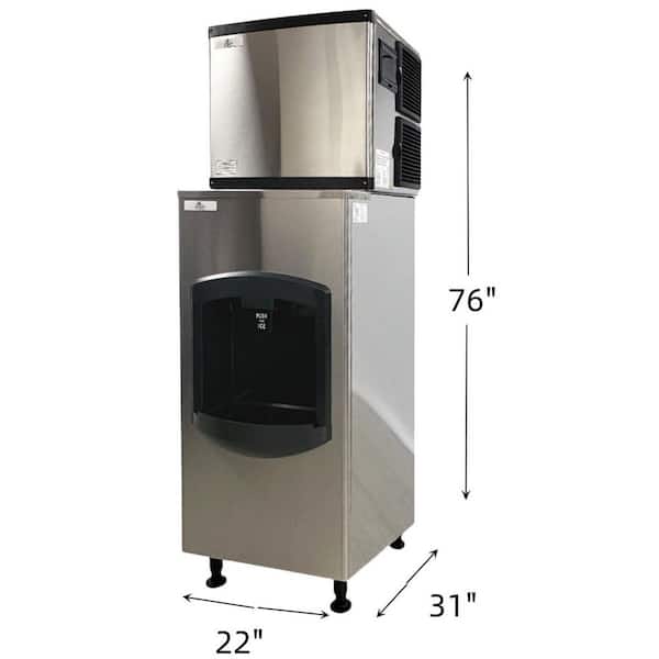 22 in.W 350 lbs. Freestanding Air cooled Commercial Ice Maker with Dispenser in Stainless Steel