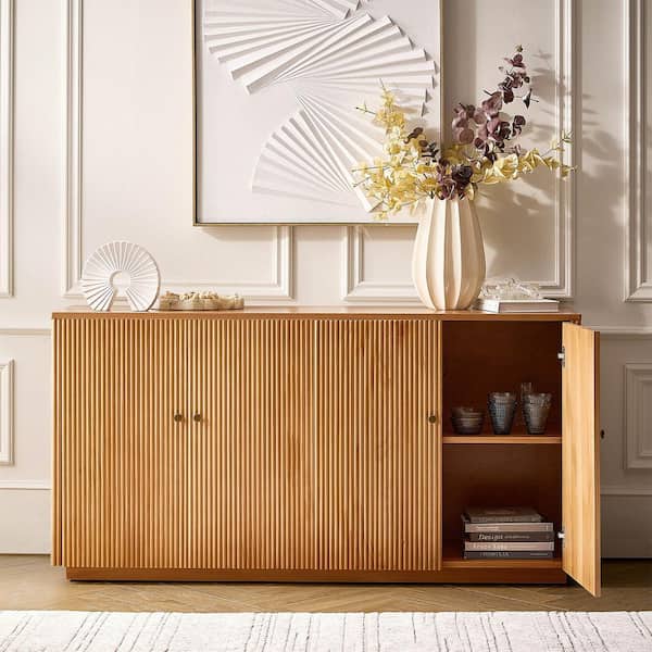 JAYDEN CREATION Lucy Teak 63 in. Wide 4-Door Wood Sideboard with
