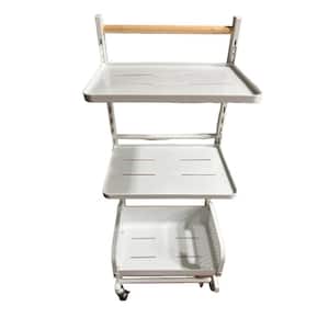 White Metal Multi-Purpose Kitchen Cart Detachable Storage Organizer with Wooden Handle