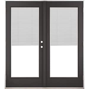 72 in. x 80 in. Black Left-Hand Outswing Fiberglass Full Lite Blinds Glass Hinged Patio Door