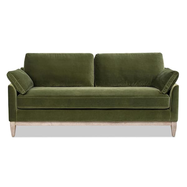 Jennifer Taylor Pasadena 75.5 in. Modern Farmhouse Pillow Top Arms Performance Velvet Living Room Rectangle Sofa Couch in Olive Green